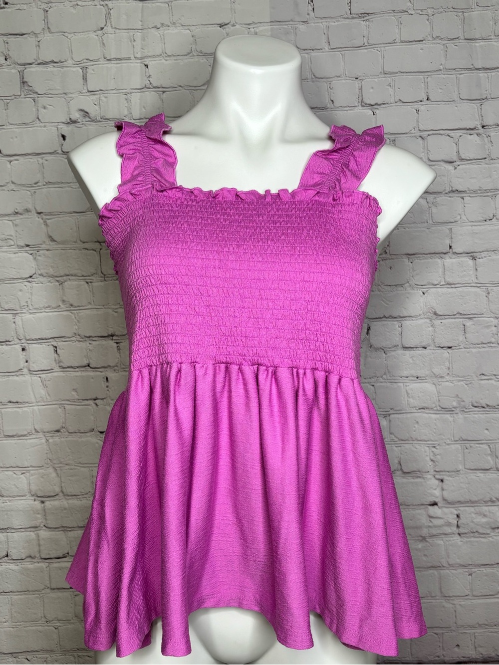 Terra & Sky Fuchsia Pink Purple Smocked Ruffle Cropped Tank Top Size 1X